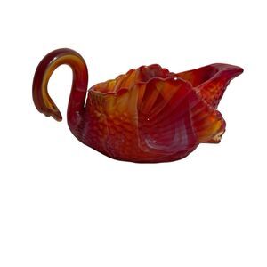 Boyd Vintage Glass Swan In Red, Orange And White 5”x3”